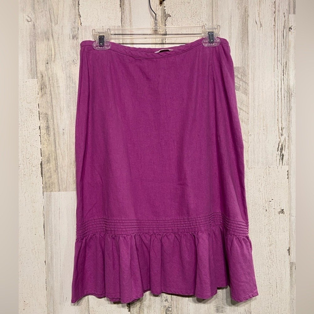 Christopher & Banks Purple Linen Ruffle Hem Midi Skirt 10